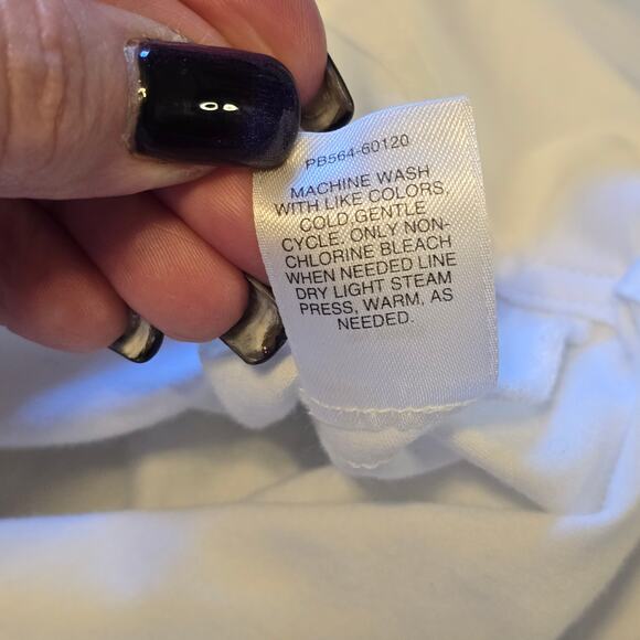 Pendleton Top Womens Size Small Petite White 3/4 Sleeve Collared Neutral Preppy - Picture 5 of 8